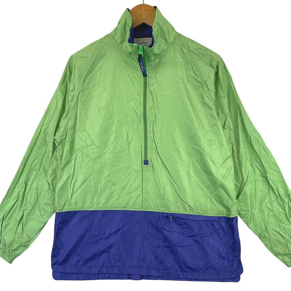 LL Bean Colorblock Anorak Jacket Womens M Green Purple Half Zip Windbreaker